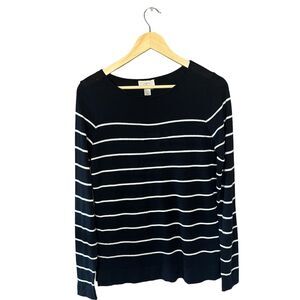 Loft Outlet Sweater Womens Small Black Stripe Long Sleeve Scoop Neck Pullover